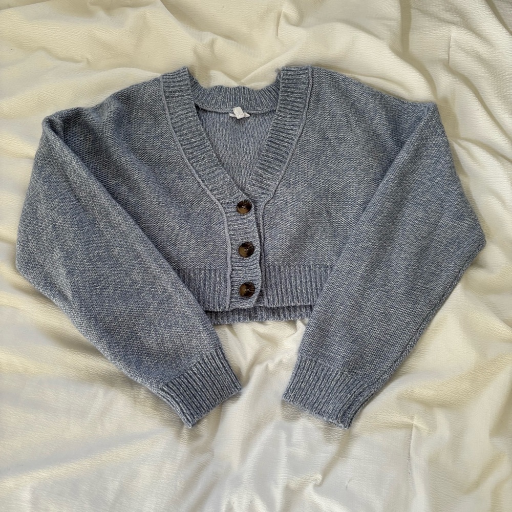 Blue Cropped Cardigan from Garage